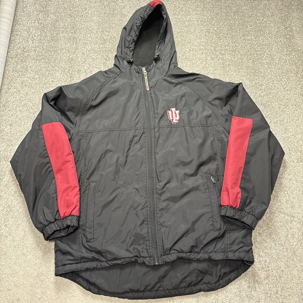 Vintage IU Coat Medium Pro Player Hood Black Hoosiers Indiana University Y2K 90s